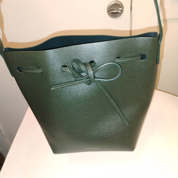Mansur Gavriel Bucket Shoulder Crossbody Saffiano Bag Moss Green Gold Hardware